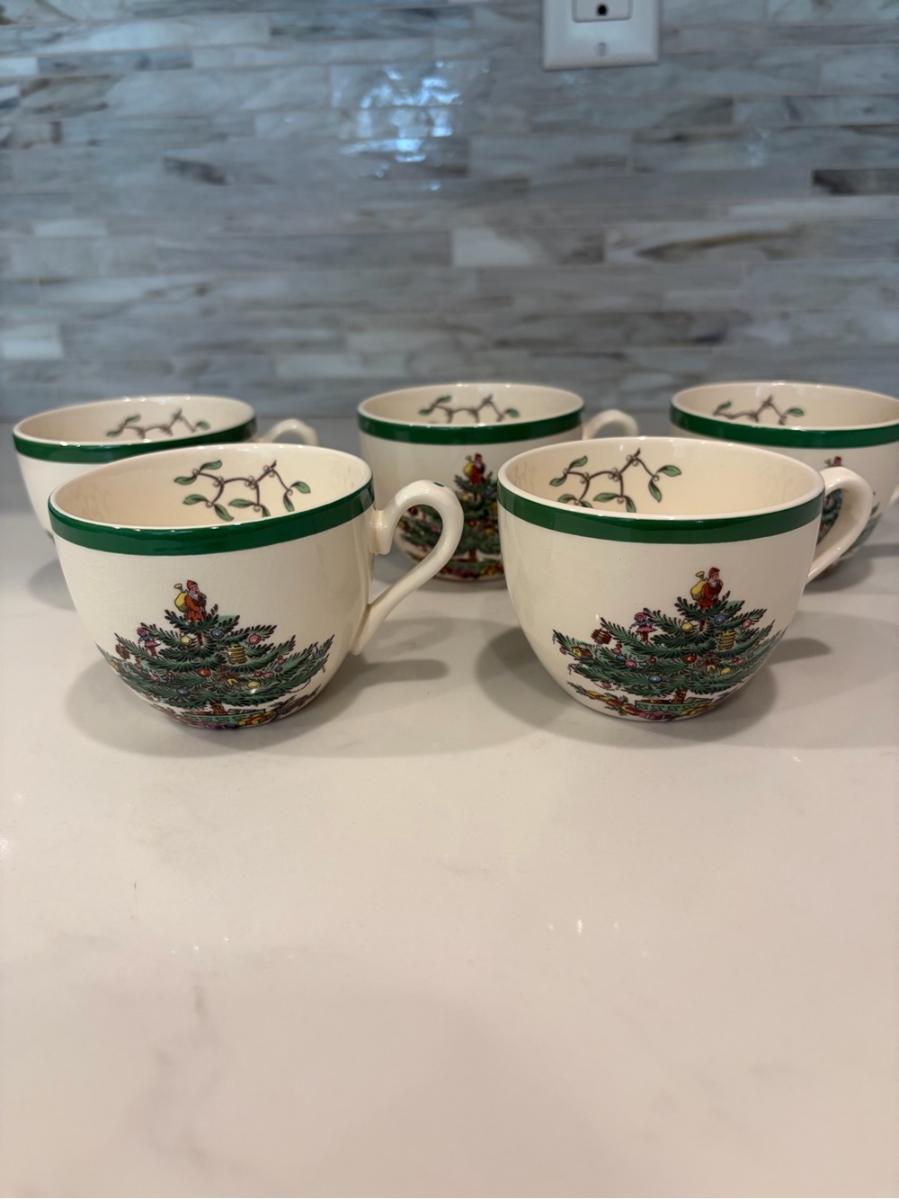 Spode Christmas Tree Mug Set of 5 England White/Green S3324-F